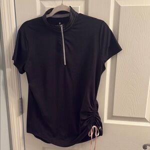 Black Short Sleeve Top with Zipper Detail